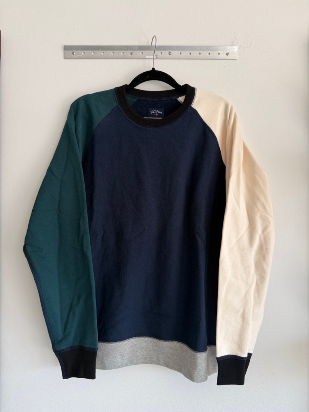 Noah NYC Navy, Teal & Cream Colorblock Crewneck Sweater